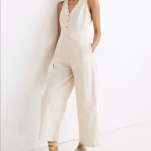 Madewell Linen Blend Sleeveless Botton Front Jumpsuit in Bone, size 8